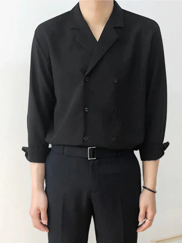 Double Button Casual Lapel Long-Sleeved Shirt