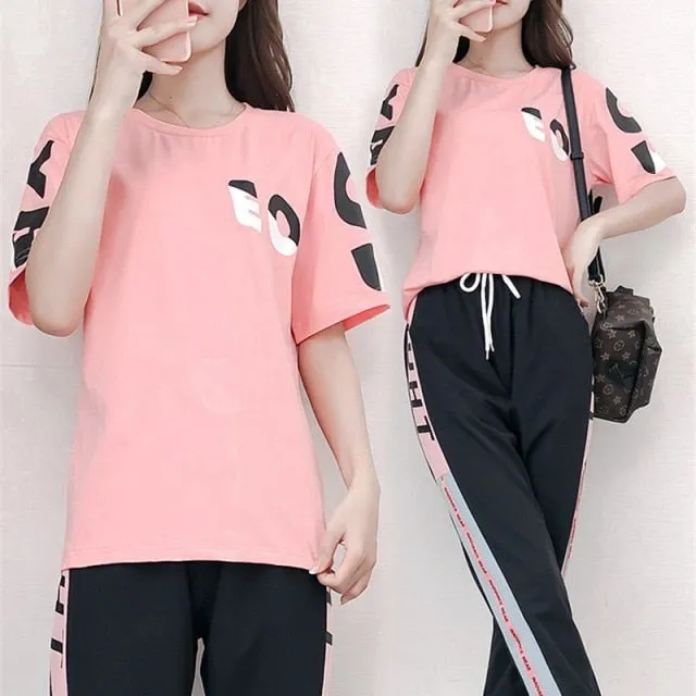 Fashion Tracksuit Women Summer New Trend T-shirt 9 Points Pants Two Piece Set Korean Plus Size Loose Casual 2 Piece Set Women