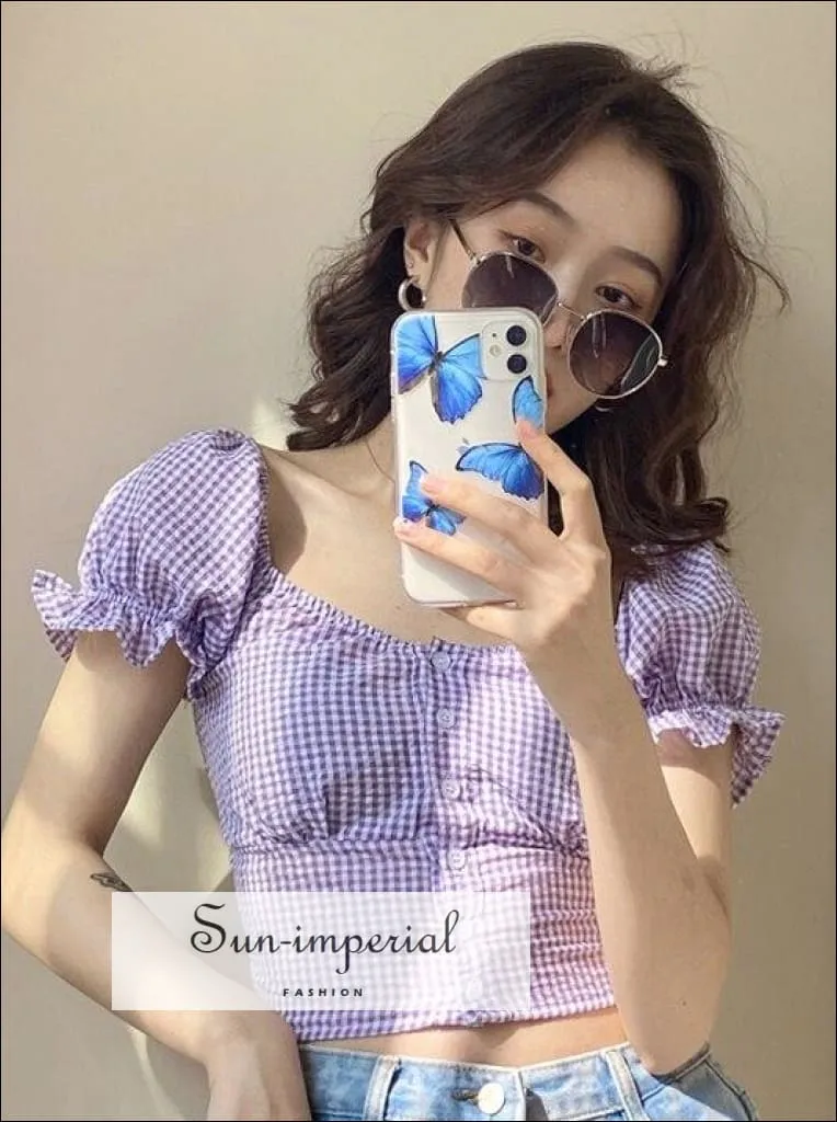 Flounce Sleeve Gingham Blouse 2