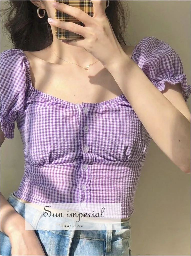 Flounce Sleeve Gingham Blouse 2