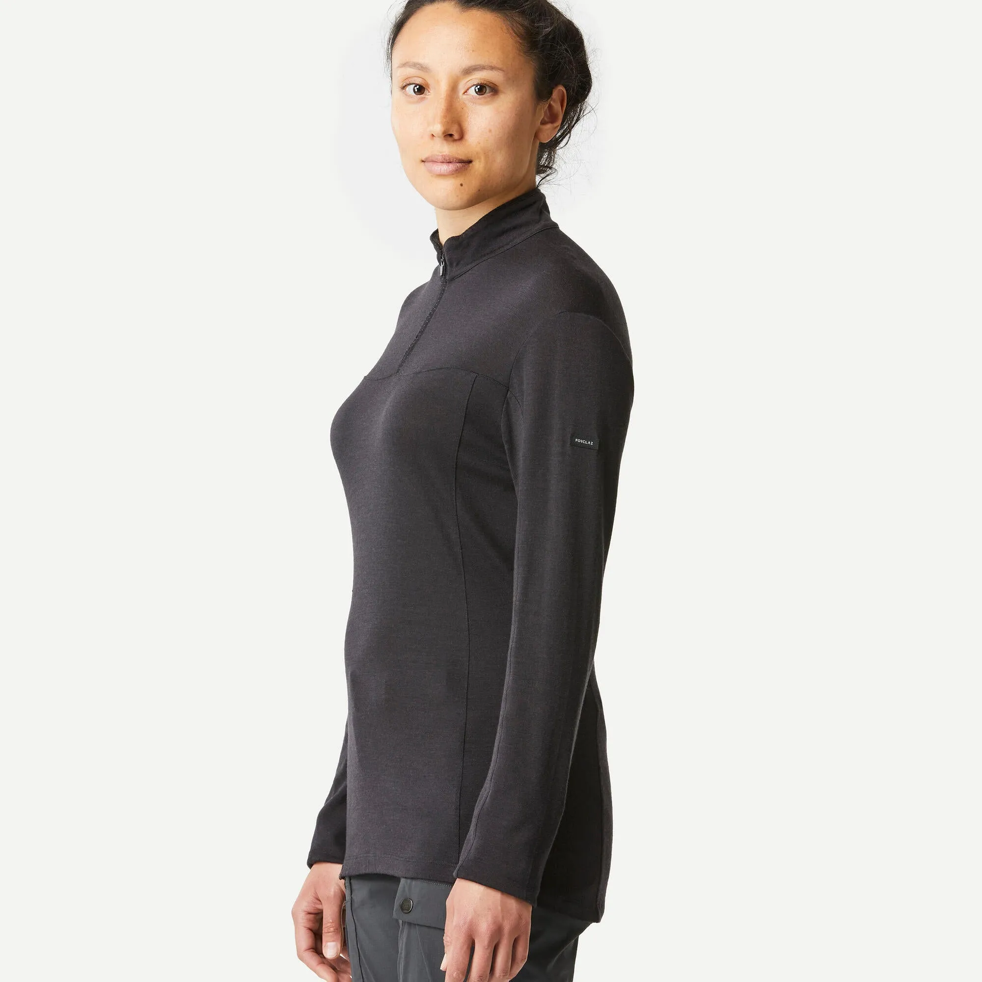 Forclaz Women's Long-sleeved Merino Zipped Neck T-shirt - MT500