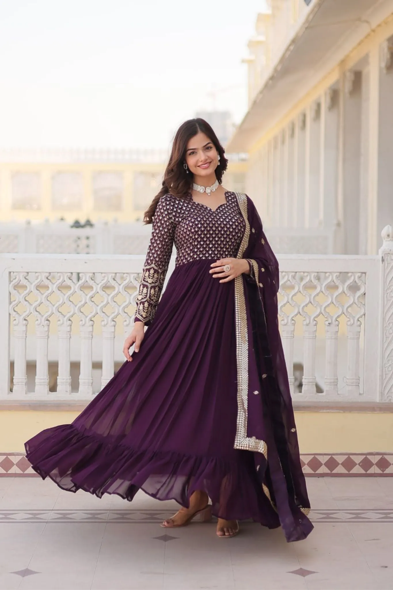 Georgette Beautiful Embroidery Anarkali Suit Gown With Dupatta