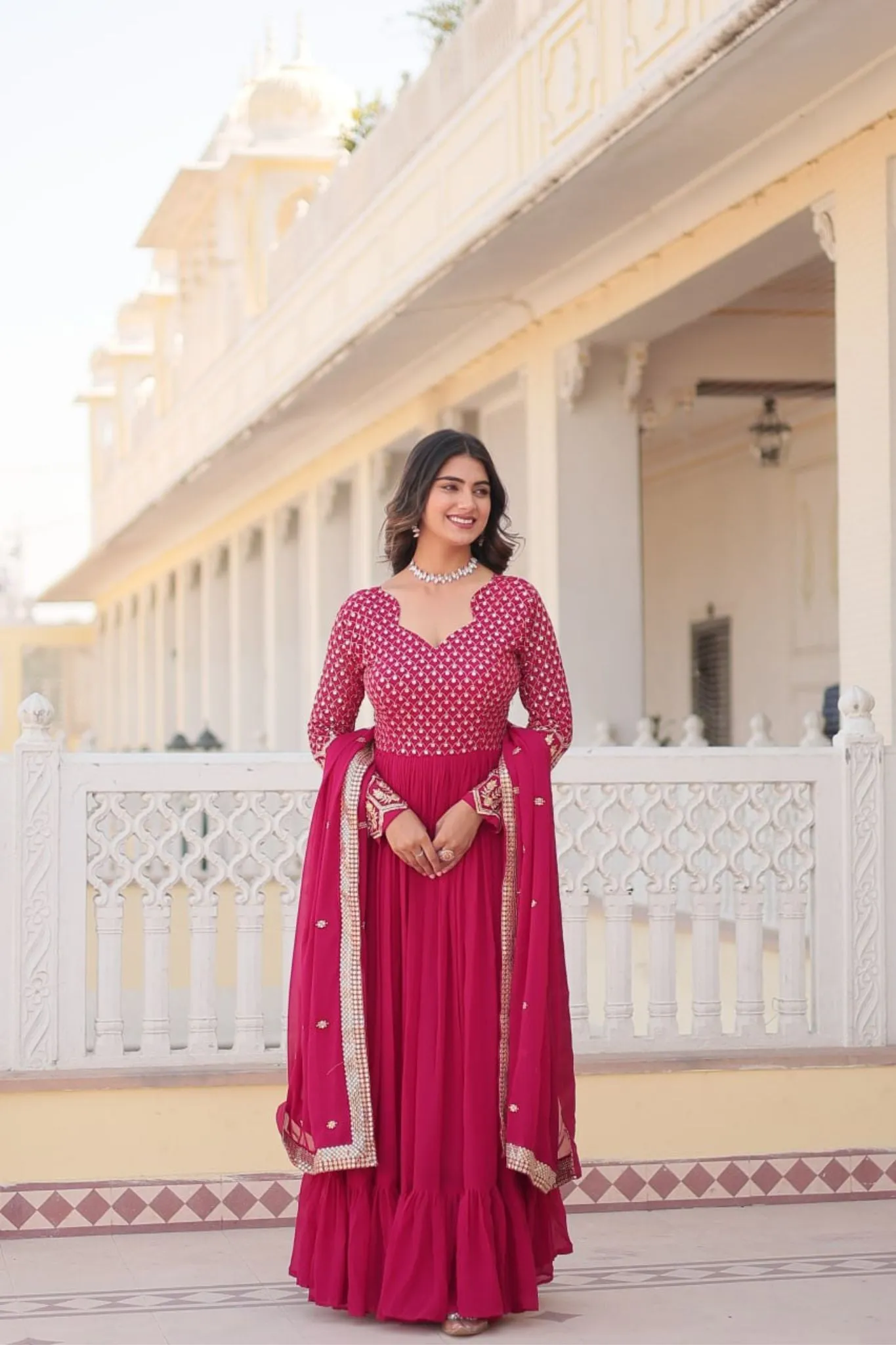 Georgette Beautiful Embroidery Anarkali Suit Gown With Dupatta