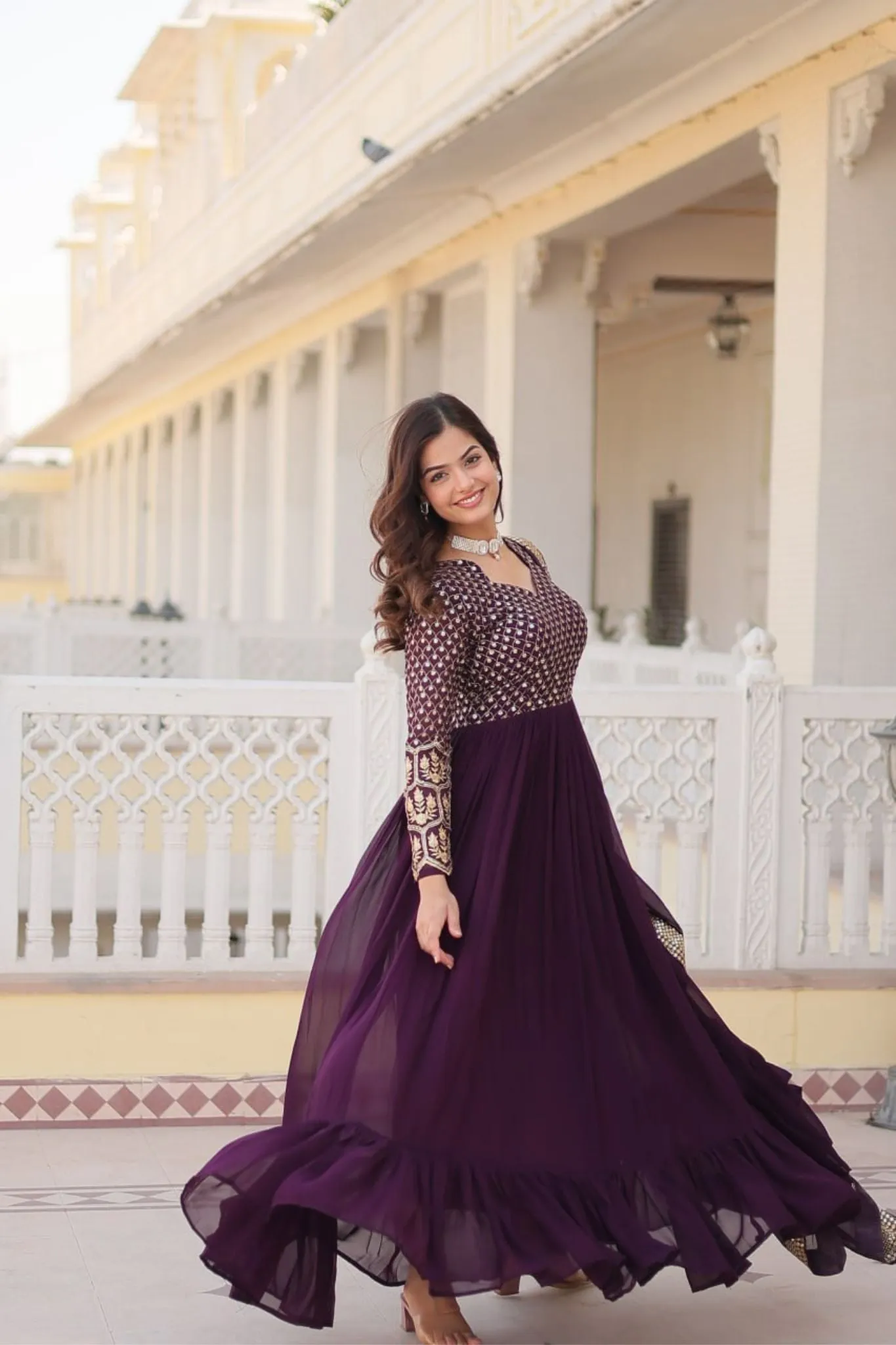 Georgette Beautiful Embroidery Anarkali Suit Gown With Dupatta