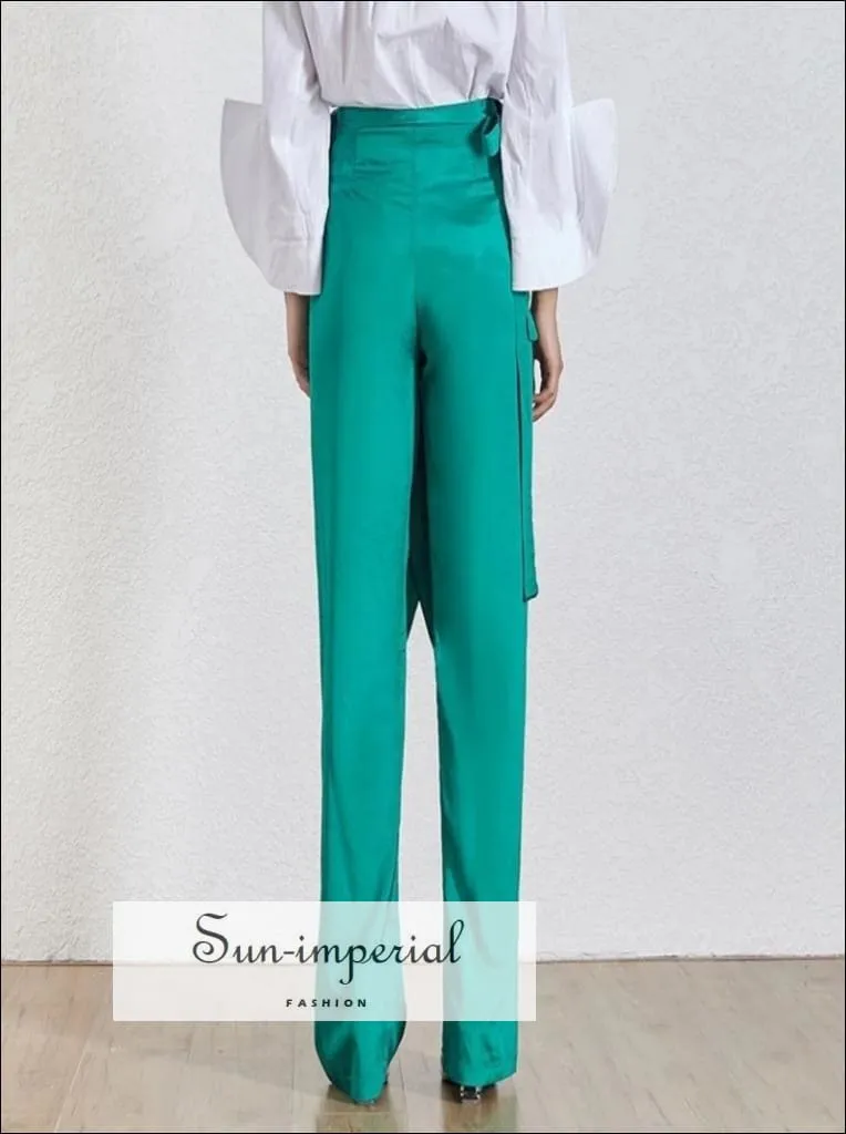 Giselle Pants - Solid Trousers for Women High Waist Wide Leg Warp Pants