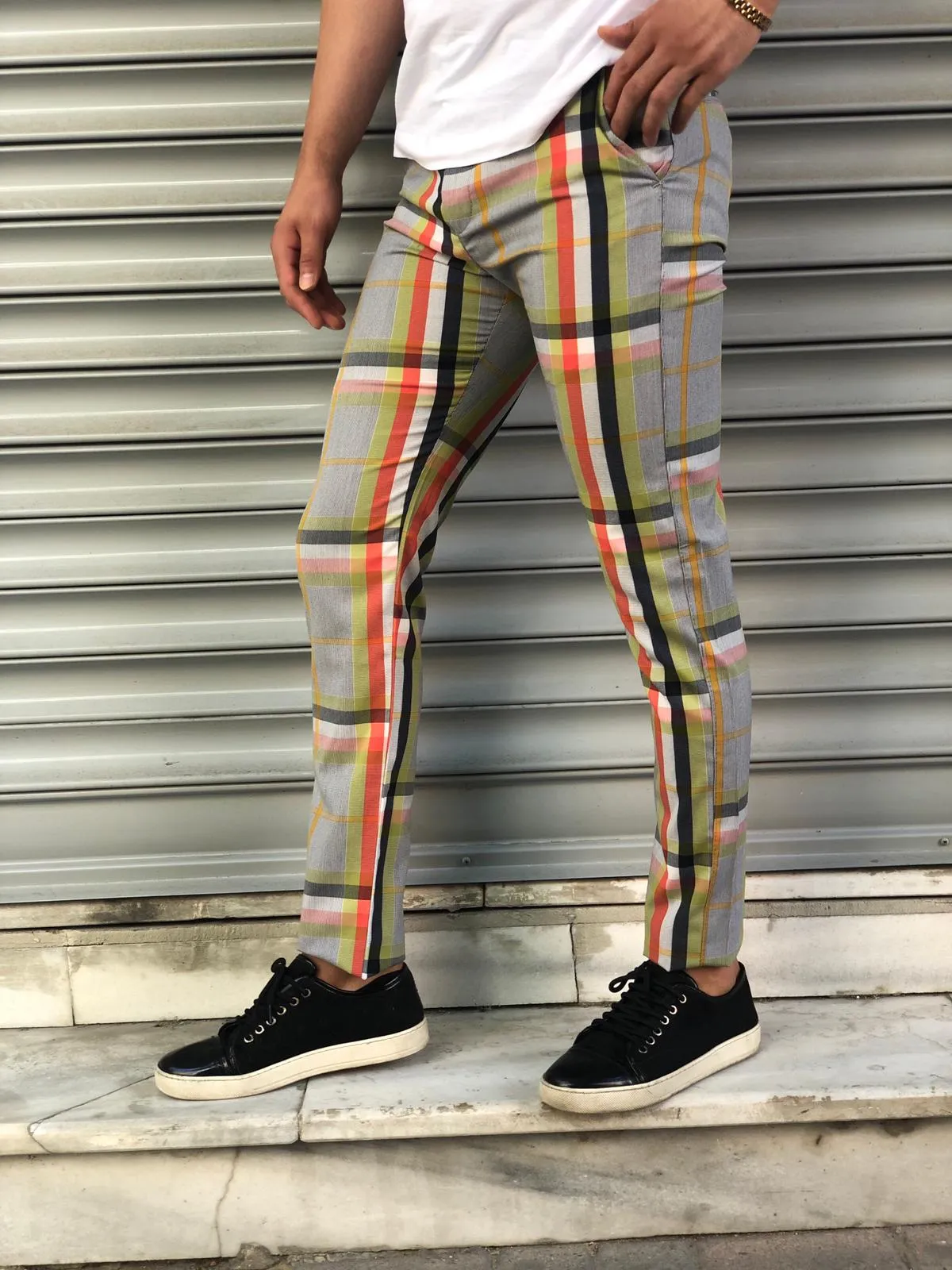 Gray Mixed Colour Checkered Slim Fit Casual Pant DJ121 Streetwear Pant