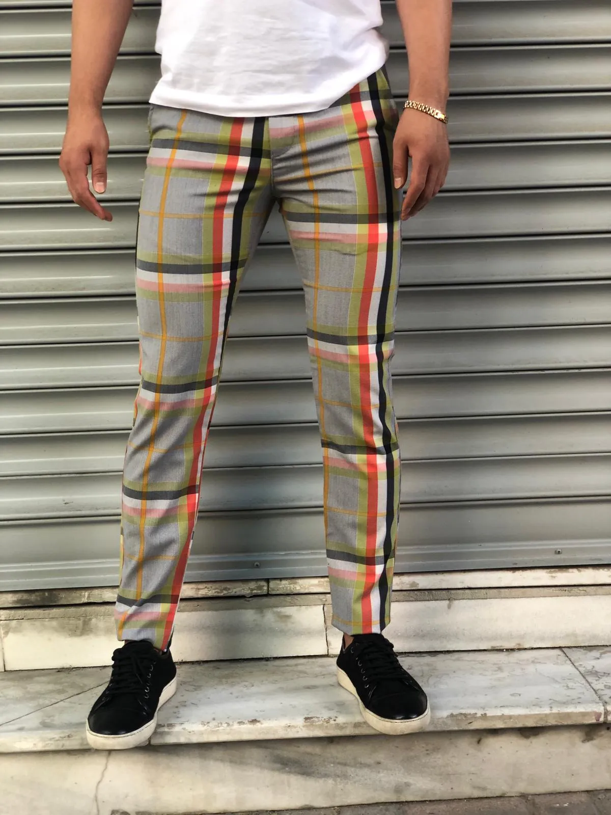 Gray Mixed Colour Checkered Slim Fit Casual Pant DJ121 Streetwear Pant