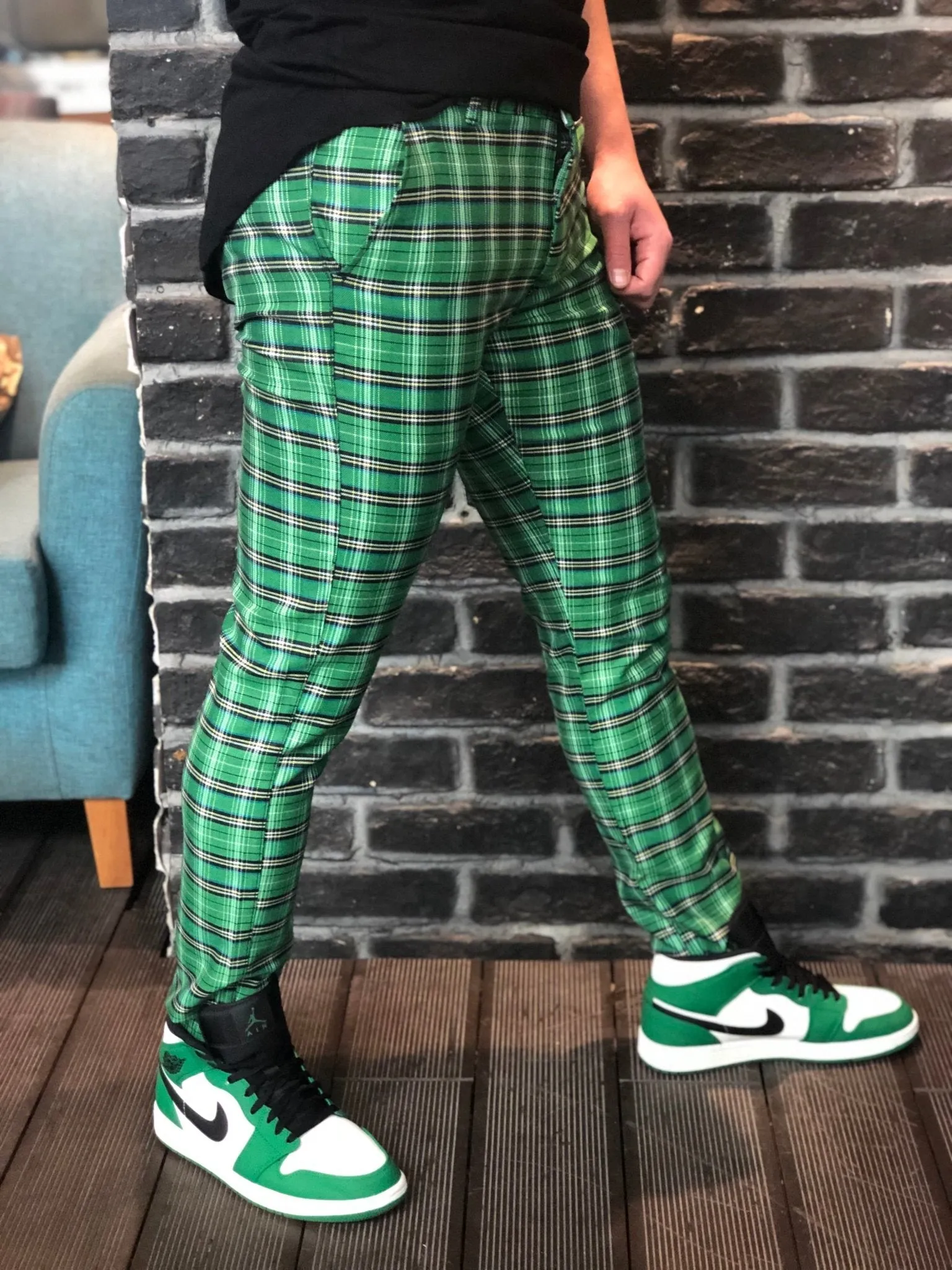 Green Checkered Slim Fit Casual Pant DJ104 Streetwear Pant