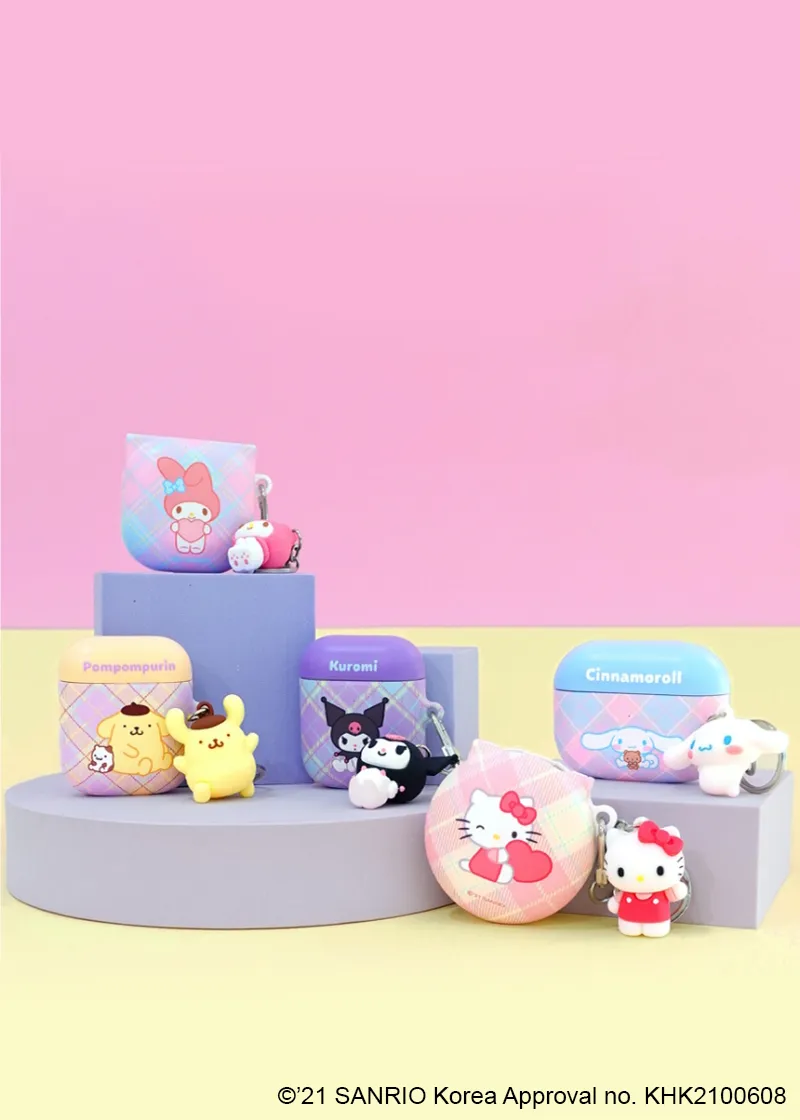 Hello Kitty & Friends argyle airpods case cover & Keychain - SANRIO Korea