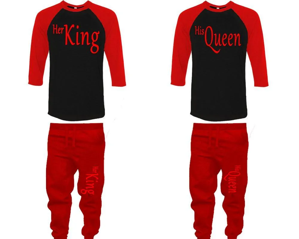 Her King His Queen Couple Baseball Shirt and Jogger Pants, Matching Top Bottom Set