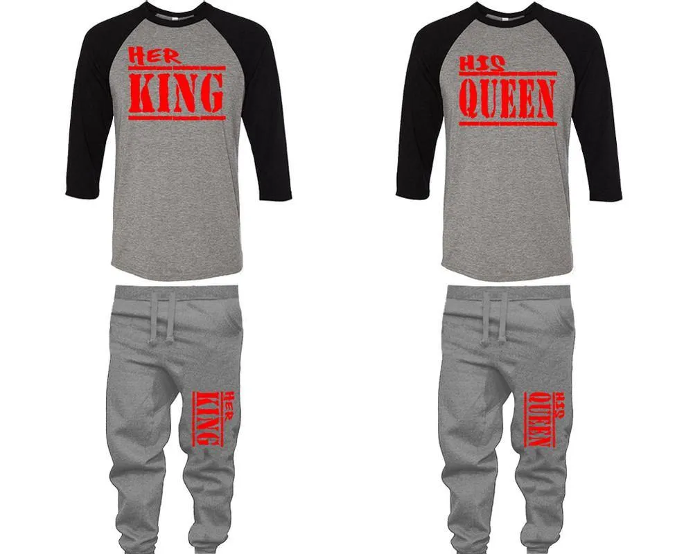 Her King His Queen Couple Baseball Shirt and Jogger Pants, Matching Top Bottom Set