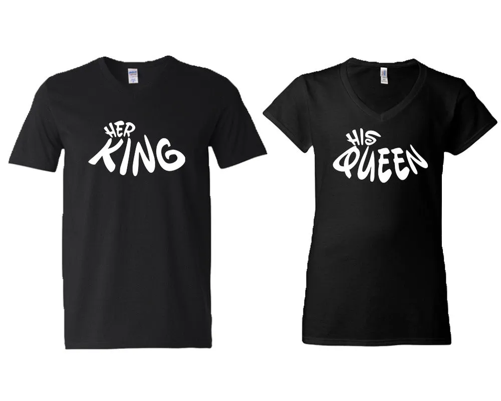 Her King His Queen Couple Matching V-Neck T-Shirts