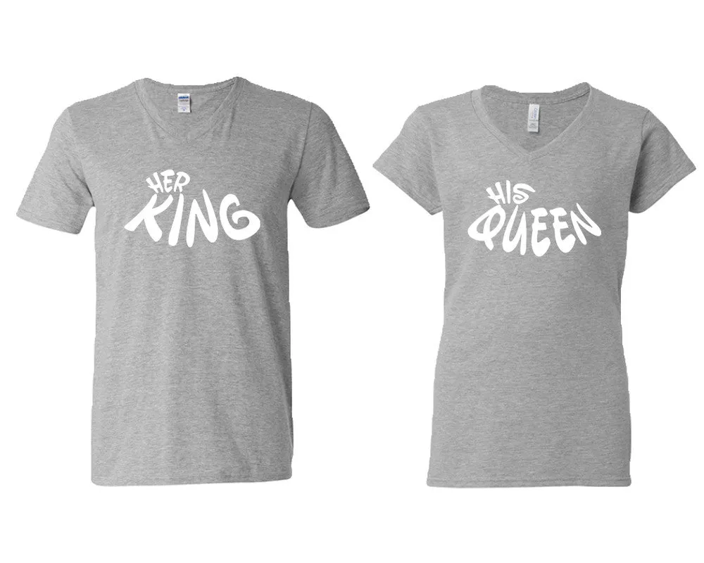 Her King His Queen Couple Matching V-Neck T-Shirts