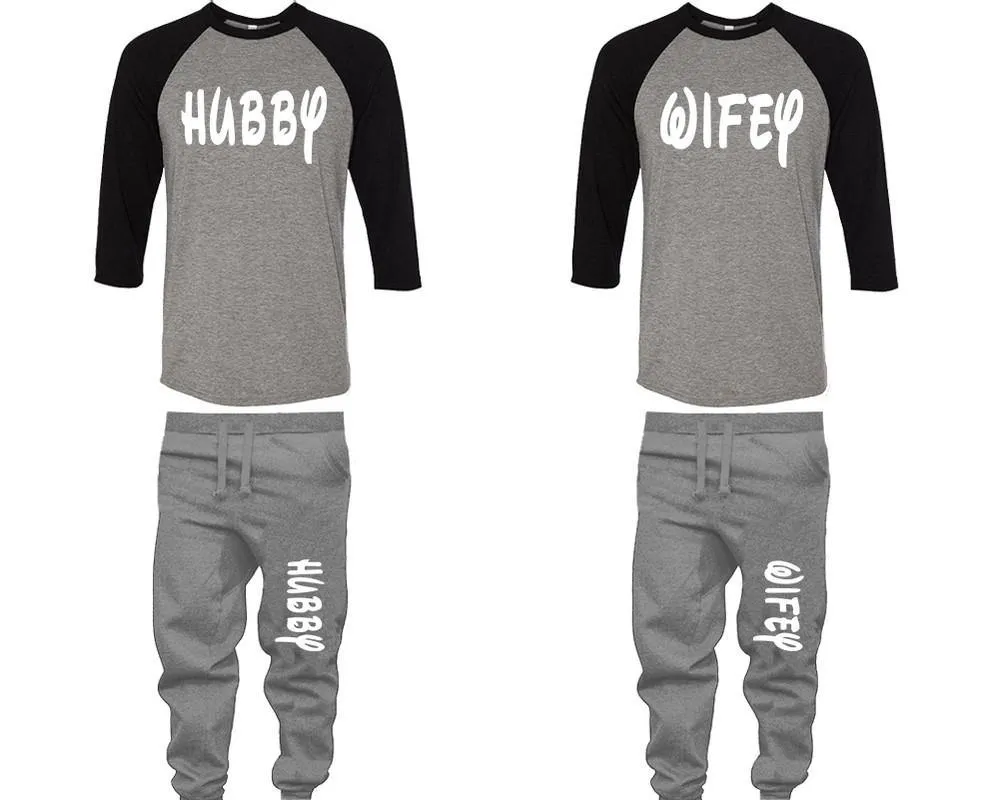 Hubby Wifey Couple Baseball Shirt and Jogger Pants, Matching Top Bottom Set