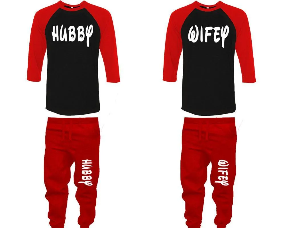 Hubby Wifey Couple Baseball Shirt and Jogger Pants, Matching Top Bottom Set