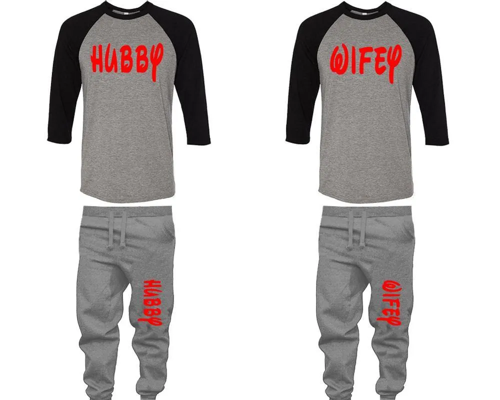 Hubby Wifey Couple Baseball Shirt and Jogger Pants, Matching Top Bottom Set