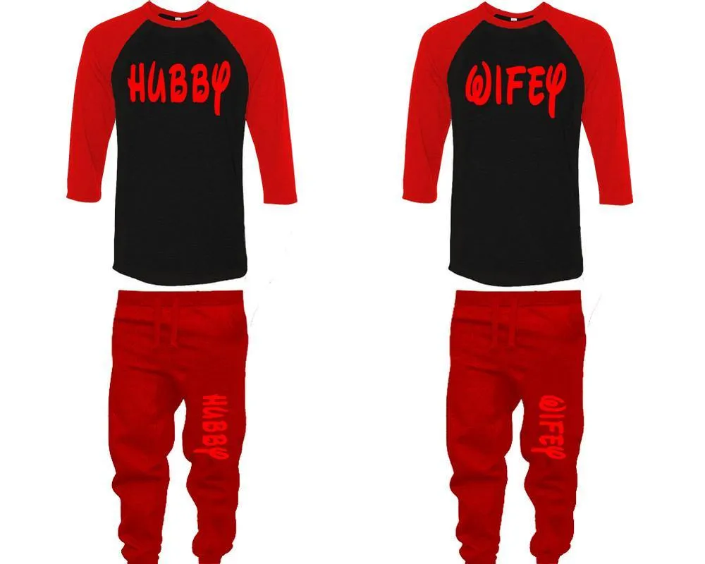 Hubby Wifey Couple Baseball Shirt and Jogger Pants, Matching Top Bottom Set