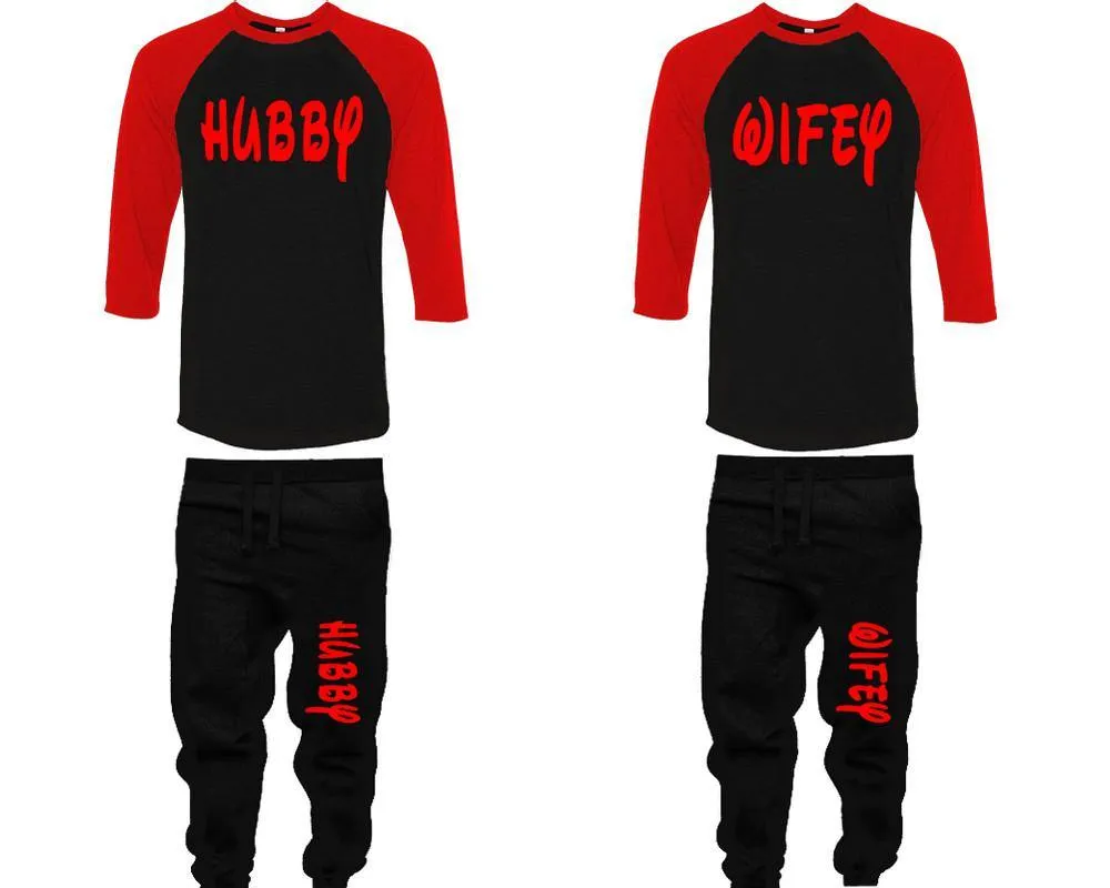 Hubby Wifey Couple Baseball Shirt and Jogger Pants, Matching Top Bottom Set