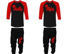 Hubby Wifey Couple Baseball Shirt and Jogger Pants, Matching Top Bottom Set