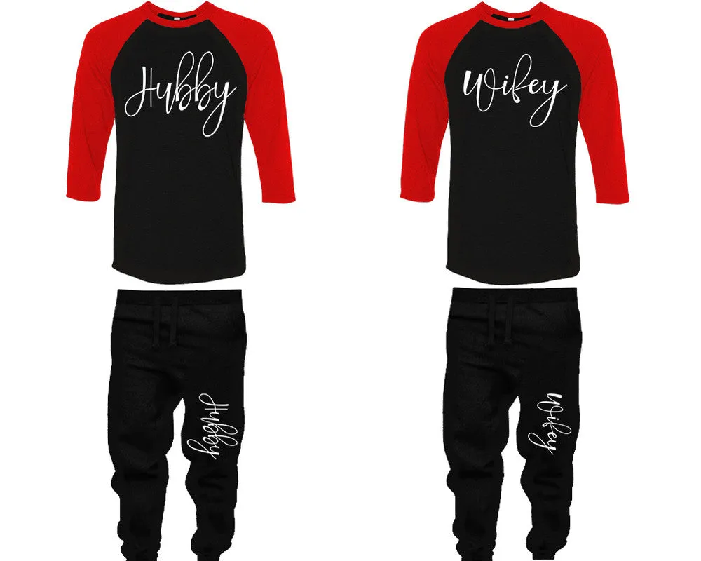 Hubby Wifey Couple Matching Baseball Shirts and Jogger Pants Top & Bottom Sets