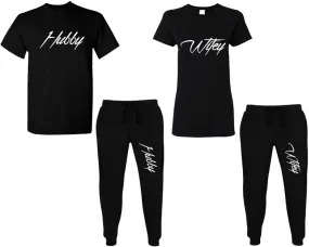 Hubby Wifey Couple Matching T Shirt and Jogger Pants Top & Bottom Sets