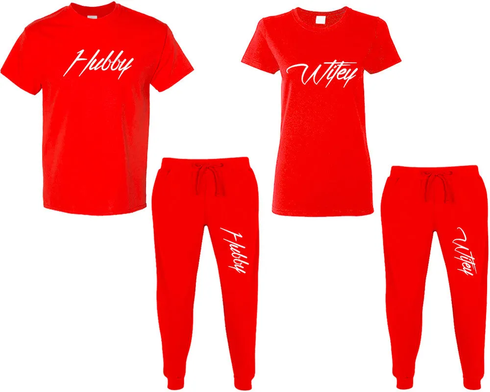 Hubby Wifey Couple Matching T Shirt and Jogger Pants Top & Bottom Sets