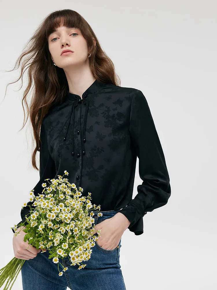 Jacquard Mandarin Collared Women Shirt