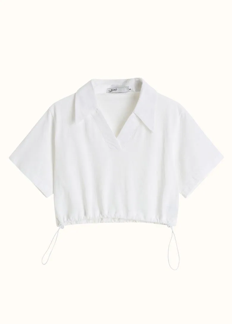 Joining The Country Club cropped gathered polo shirt