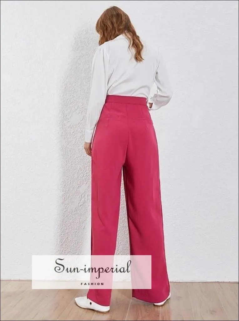 Jonas Pants - Casual Solid Women Pant High Waist Zipper Fly Pockets Pleated Loose over Size Straight