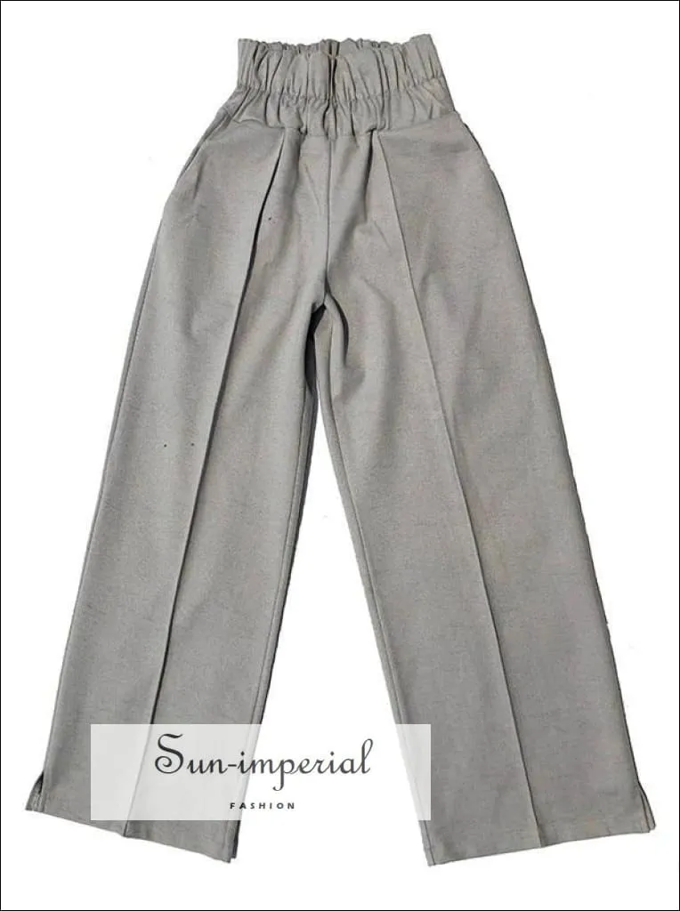 Kira Pants - Grey Wide Leg Trousers for Women High Waist Loose Fit Long Elastic Pants