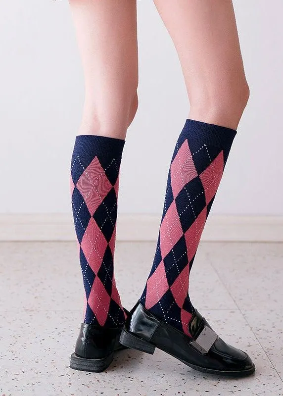 Knee high argyle checkered socks