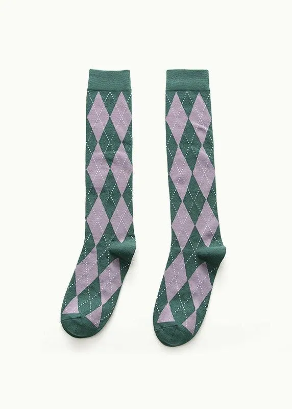 Knee high argyle checkered socks