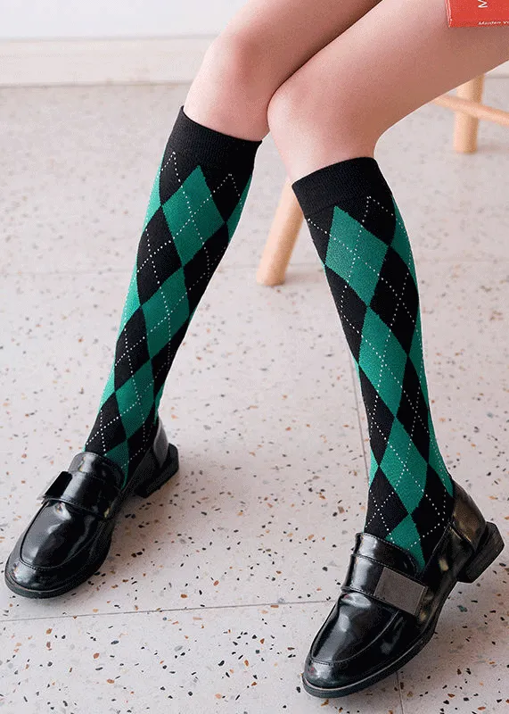 Knee high argyle checkered socks