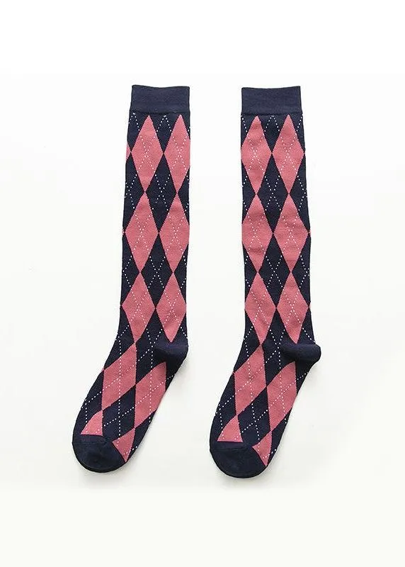 Knee high argyle checkered socks