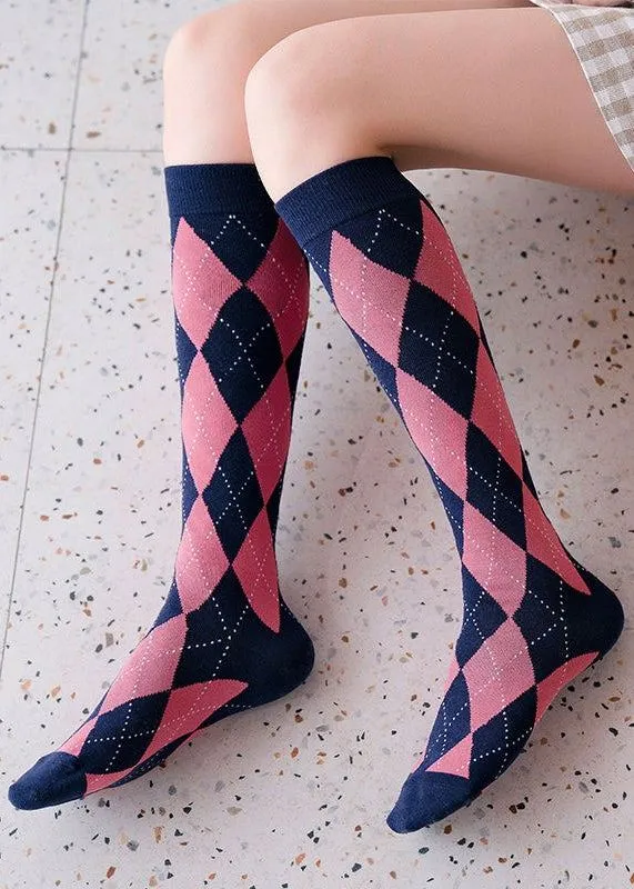 Knee high argyle checkered socks