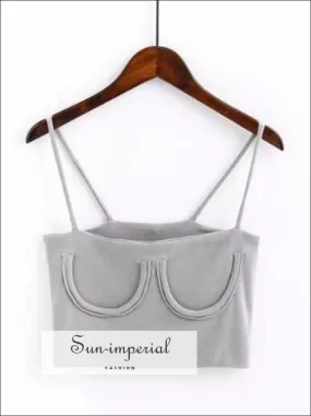 Knitted Chest Crescent Cami Cami Strap Crop top - Grey