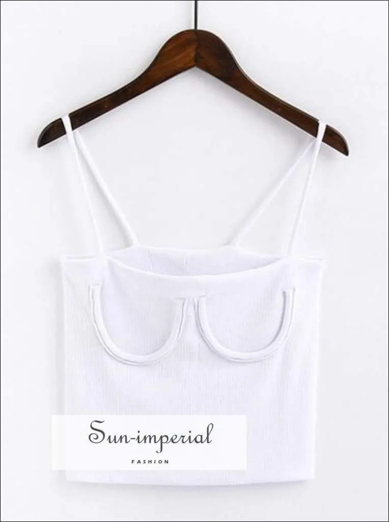 Knitted Chest Crescent Cami Cami Strap Crop top - White