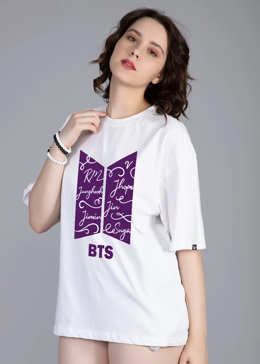 Korean Army White Printed Oversized T-shirt For Women | Pronk