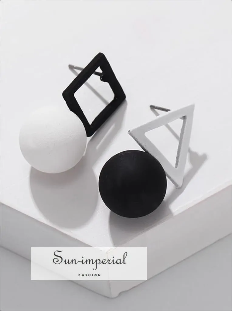 Korean Black White Triangle Square Pentagram Earrings Simple Ball Drop Earrings for Women