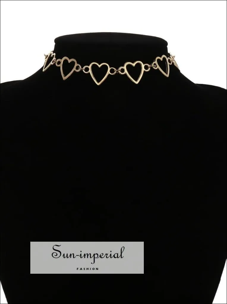 Korean Sweet Love Heart Choker Necklace Statement Gold Silver Collier Necklace