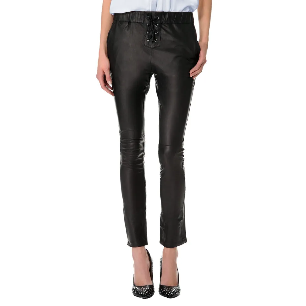 Leather pants with elastic waist and laces (style #12)