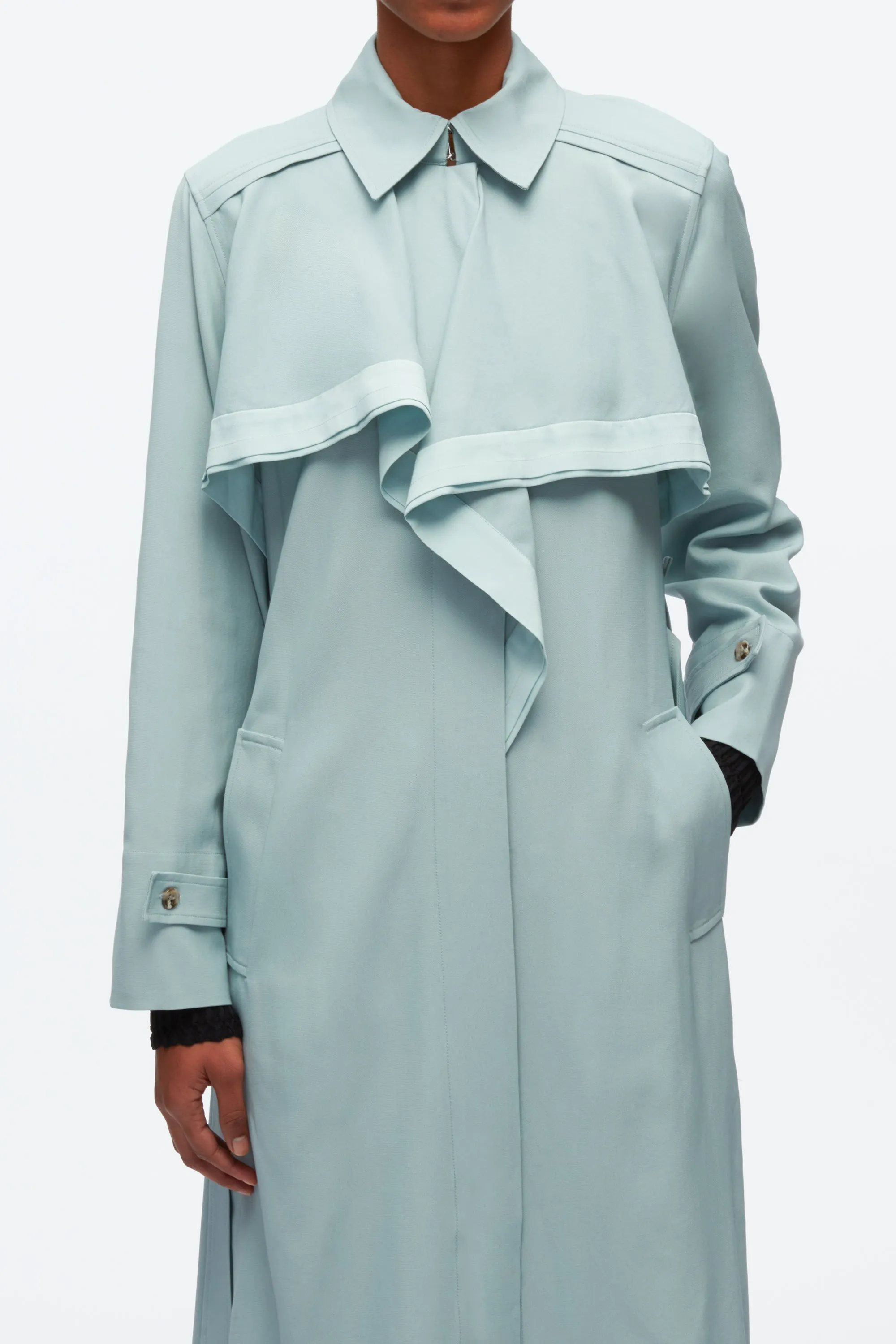 Lightweight Trench Dress With Cascade Drape