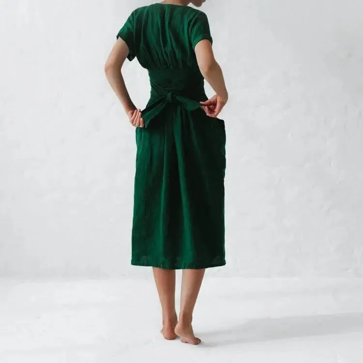 Linen kimono dress green by Seaside Tones