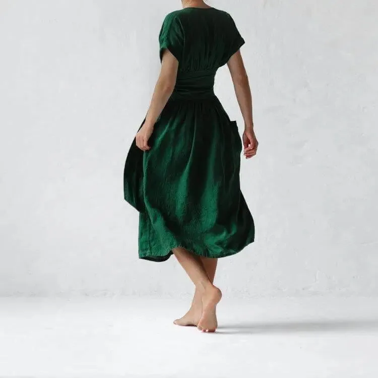 Linen kimono dress green by Seaside Tones