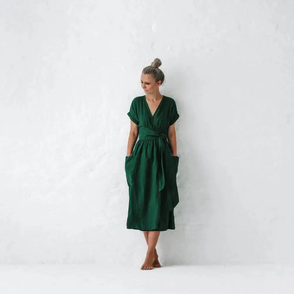 Linen kimono dress green by Seaside Tones