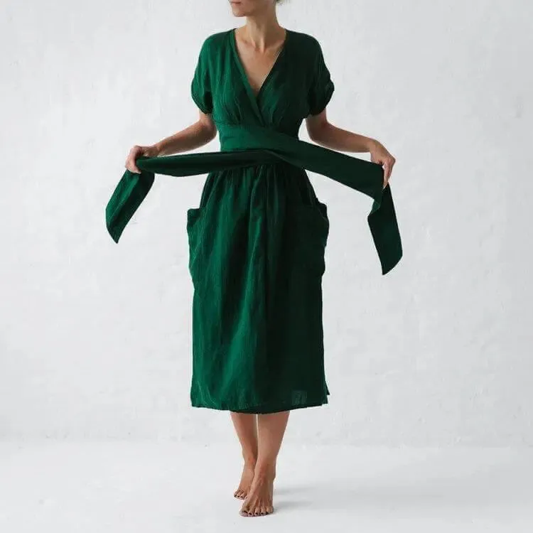 Linen kimono dress green by Seaside Tones