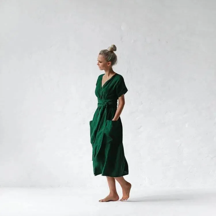 Linen kimono dress green by Seaside Tones