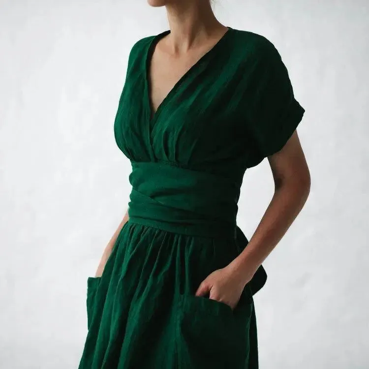 Linen kimono dress green by Seaside Tones