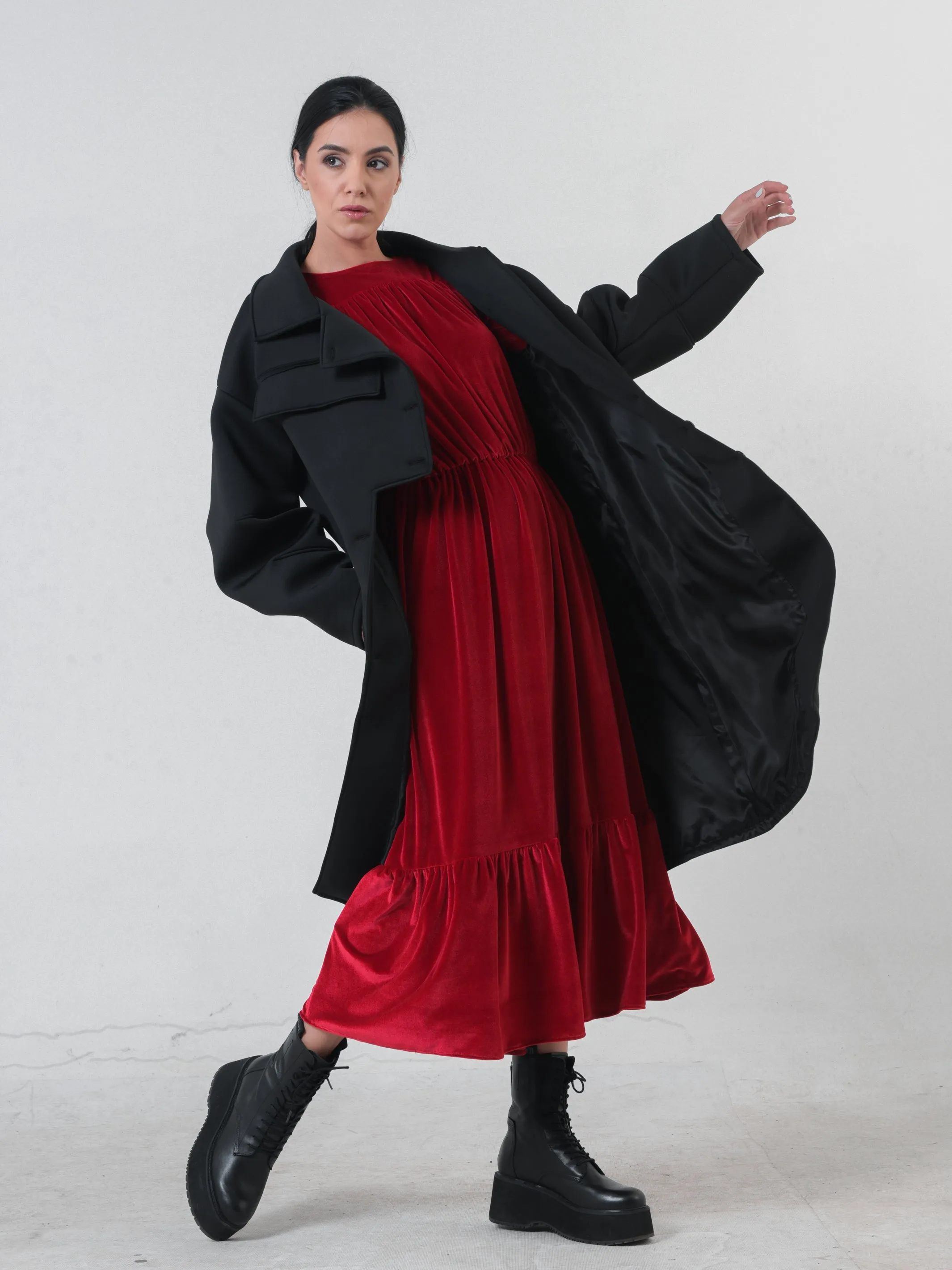 Long Black Neoprene Coat