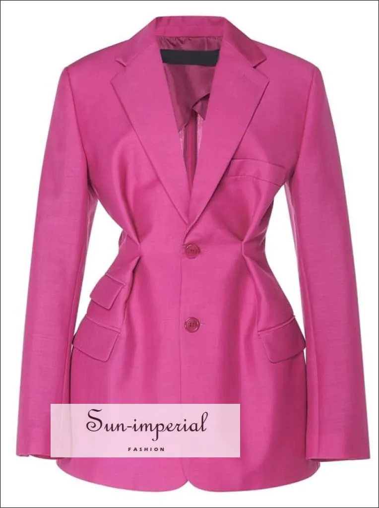 Long Sleeve Hot Pink Women Blazer Coat